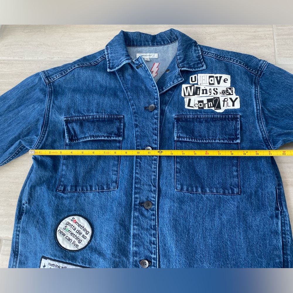 MOUSSY (Shirt Jacket), Denim Jacket, with Artistic Patchwork Design
